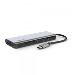 Silver Belkin Connect USB-C 7-in-1 Multiport Hub Adapter | PZTOK3697