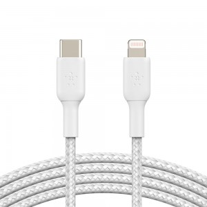 White Belkin BoostCharge Braided USB-C to Lightning Cable | BFODA6458